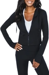 90 Degree By Reflex Cropped Zip Up Hooded Jacket In Black