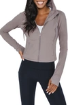 90 Degree By Reflex Cropped Zip Up Hooded Jacket In Mocha