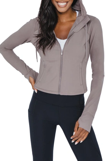 90 Degree By Reflex Cropped Zip Up Hooded Jacket In Mocha