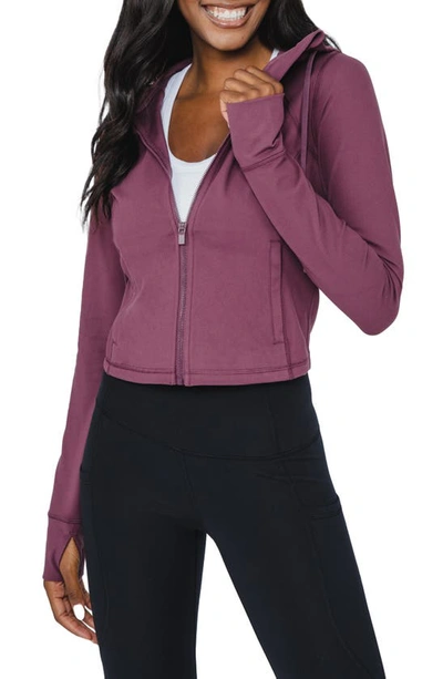 90 Degree By Reflex Cropped Zip Up Hooded Jacket In Mauve Wine