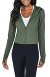 90 Degree By Reflex Cropped Zip Up Hooded Jacket In Forest Night
