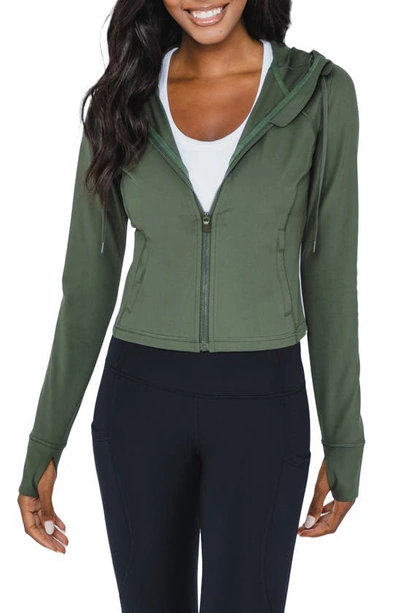 90 Degree By Reflex Cropped Zip Up Hooded Jacket In Forest Night