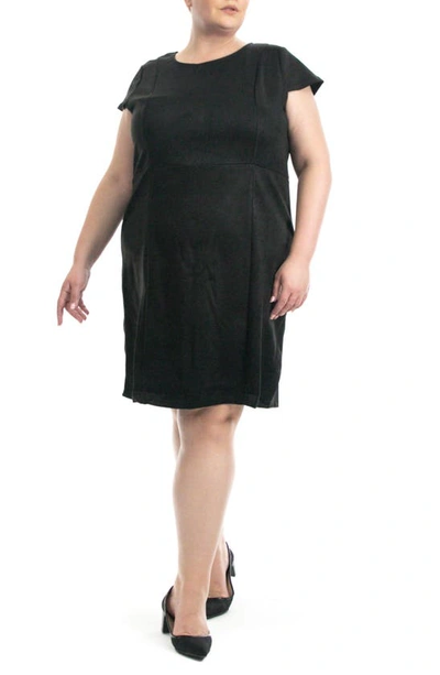 Nina Leonard Faux Suede Cap Sleeve Scuba Dress In Black