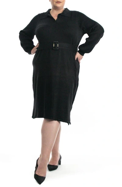 Nina Leonard Johnny Collar Sweater Dress In Black