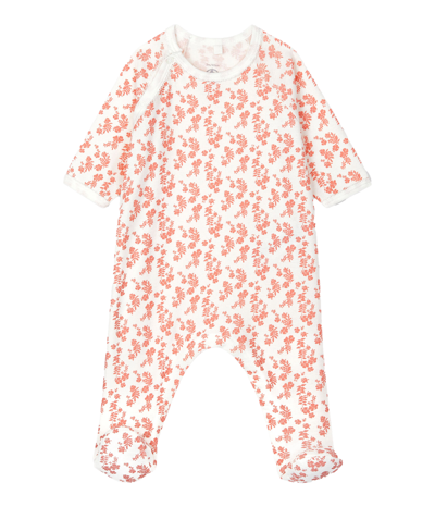 Petit Bateau Babies' Pink Floral Print Onesie In Bianco