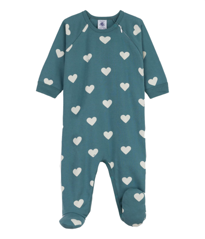 Petit Bateau Babies' Green Onesie With Hearts Print In Verde