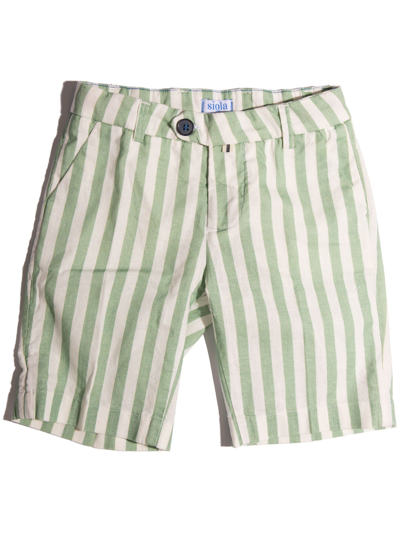 Siola Kids' Striped Linen Bermuda In Verde