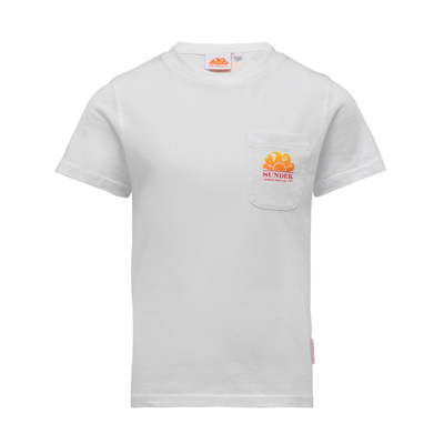 Sundek Kids' White T-shirt With Orange Maxi Logo In Bianco