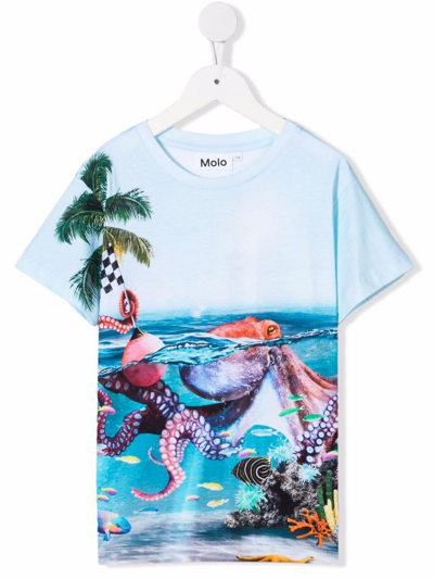 Molo Kids' Raul Happy Octopus T-shit In Cielo
