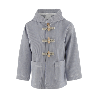 Le Petit Coco Kids' Striped Coat With Frogs In Blu