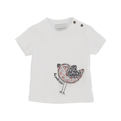 Le Petit Coco Babies' White T-shirt With Logo And Application In Bianco
