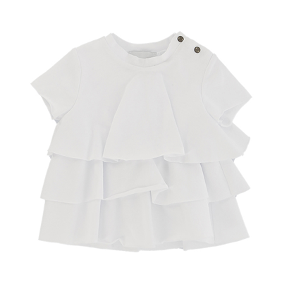Le Petit Coco Babies' T-shirt With Raw Cut Ruffles In Bianco