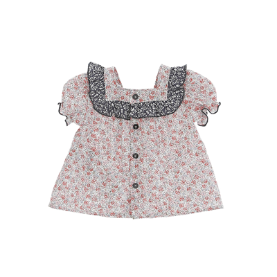 Le Petit Coco Babies' Floral Patterned Blouse With Ruffles In Rosso