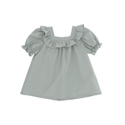Le Petit Coco Kids' Green Blouse With Ruffles In Verde