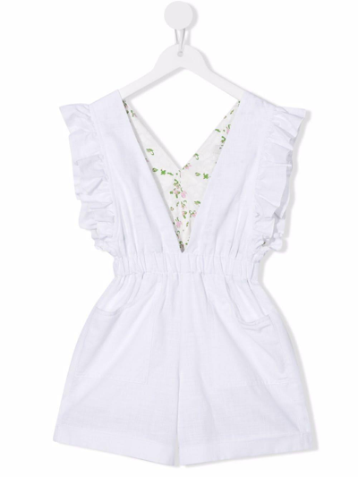 Philosophy Kids' Dungarees With Wide Neckline And Ruffles In Bianco