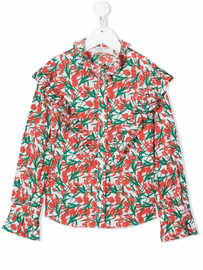 Philosophy Kids' Patterned Shirt With Ruffles In Rosso