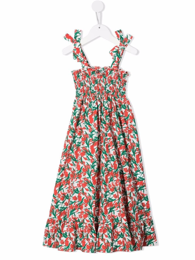 Philosophy Kids' Dress With Floral Pattern In Rosso
