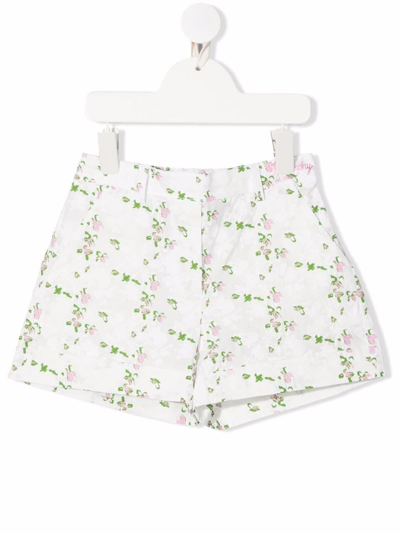 Philosophy Kids' Shorts With Floral Print And Embroidery In Bianco