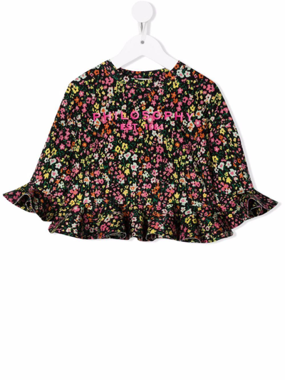 Philosophy Kids' Floral Patterned Blouse With Ruffles In Fantasia