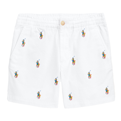 Ralph Lauren Kids' Bermuda With Multicolor Embroidered Logo In Bianco