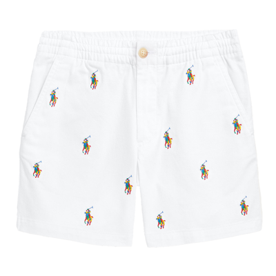 Polo Ralph Lauren Kids' Bermuda With Multicolor Embroidered Logo In Bianco