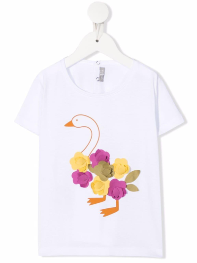 Il Gufo Kids' Duck T-shirt In Bianco