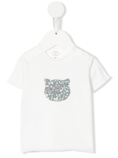 Teddy&amp;minou Babies' T-shirt With Cat In Panna