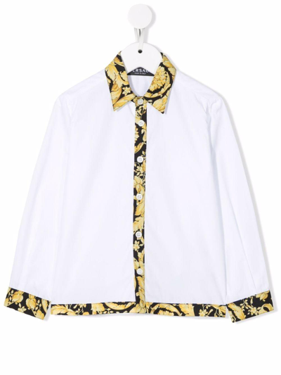 Versace Baroque Print Shirt With Collar In Bianco