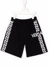 Versace Teen Greca-logo Cotton Track Shorts In Nero