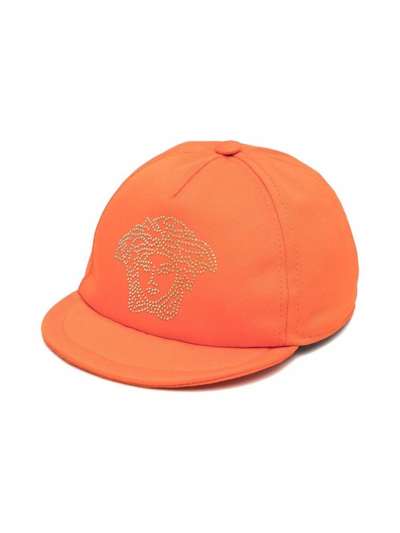 Versace Hat With Gold Logo In Arancio