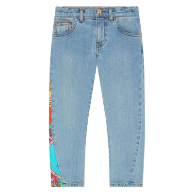 Versace Kids' Barocco Patchwork Straight-leg Jeans