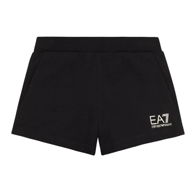 Ea7 Kids' Shorts With Silver Logo In Nero
