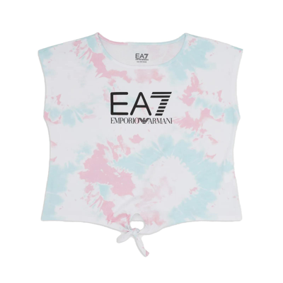Ea7 Kids' Tie Dye T-shirt With Knot In Bianco