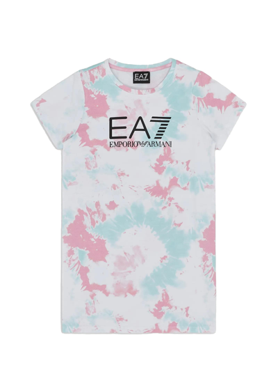 Ea7 Kids' Tie Dye Dress In Bianco