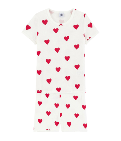 Petit Bateau Kids' Pajamas With Hearts In Bianco