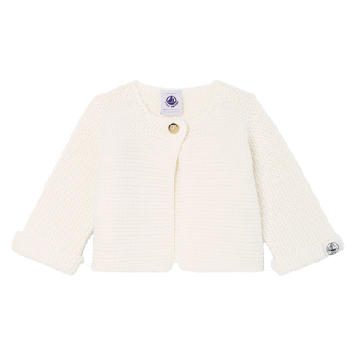 Petit Bateau Babies' Solid Color Cardigan In Bianco