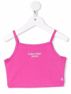 Calvin Klein Junior Cropped Top With Logo In Fucsia