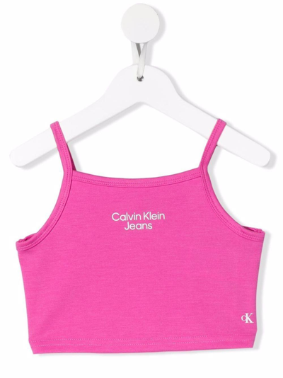 Calvin Klein Junior Kids' Cropped Top With Logo In Fucsia