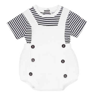 Armani Junior Babies' Dungarees And T-shirt Suit In Bianco