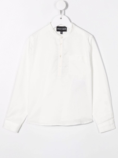 Armani Junior Korean Shirt In Bianco