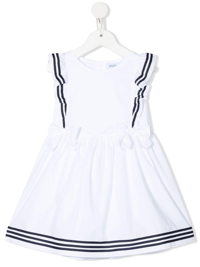 Siola Kids' Stripe-print Trim Dress In Bianco