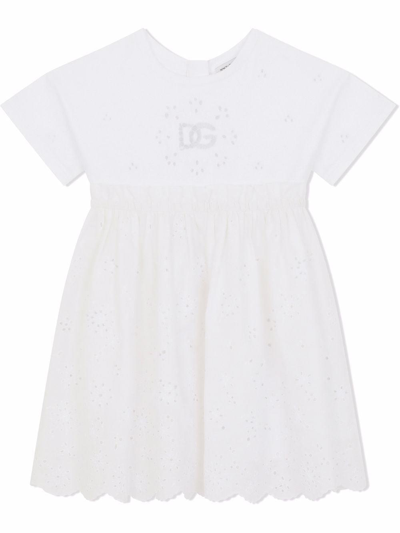 Dolce & Gabbana Kids' Dress With Embroidery In Bianco