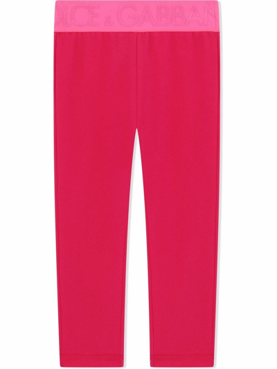 Dolce & Gabbana Interlock Leggings With Branded Elastic In Fucsia