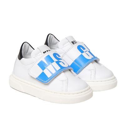 Msgm Kids' Sneakers With Touch-strap Fastening In Bianco
