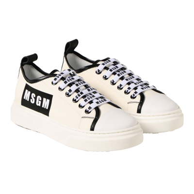 Msgm Sneakers With Logo In Bianco