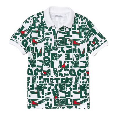 Lacoste Kids' Polo With All-over Logo In Verde