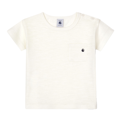 Petit Bateau Babies' T-shirt With Breast Pocket In Panna