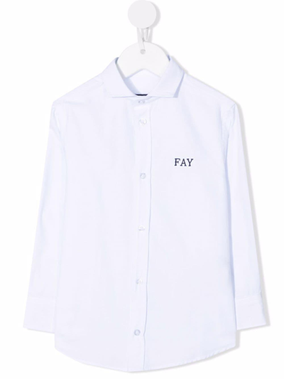 Fay Junior Shirt With Blue Logo In Bianco