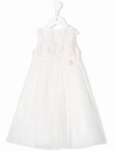 Elie Saab Babies' Dress With Embroidered Flowers And Sequins In Panna