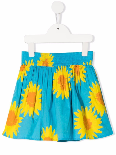 Stella Mccartney Light-blue Skirt For Girl With Yellow Daisies In Cielo